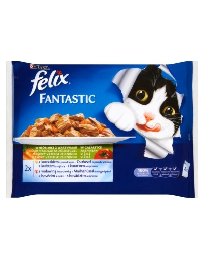FELIX Fantastic hús választék zöldségekkel aszpikban 4x100g: csirke paradicsommal, marhahús répával