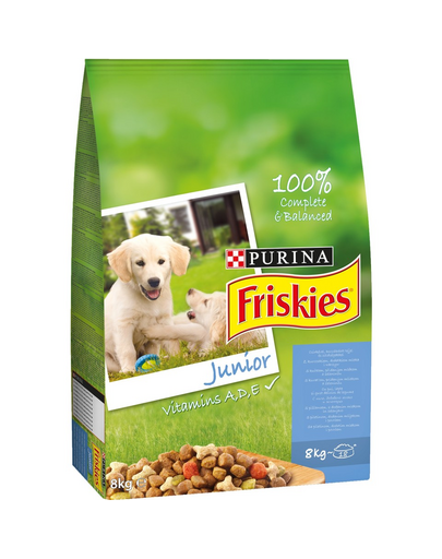 FRISKIES Junior csirkével, hozzáadott tejjel és zöldséggel 8 kg