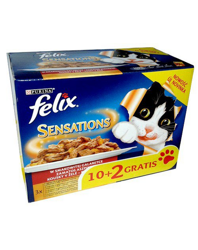 FELIX Sensations aszpikban 12x100g: bárány, makréla, hering, pulyka