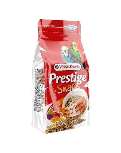 VERSELE-LAGA Prestige Snack Budgies 125 g - Jutalomfalat piskótával és gyümölcsökkel hullámos papagájoknak 