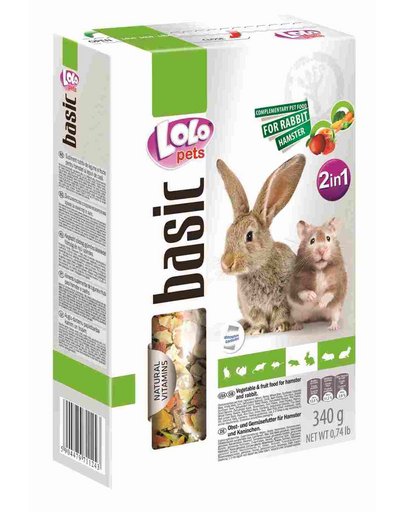LOLO PETS Eledel 2 az 1-ben gyümölcsös-zöldséges hörcsögöknek és nyulaknak 340g