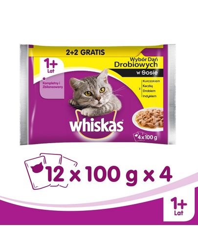 WHISKAS szárnyas menü mártásban 12 x 100g x 4