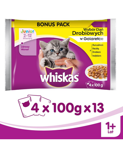 WHISKAS Junior szárnyas aszpikban 4x100g x13