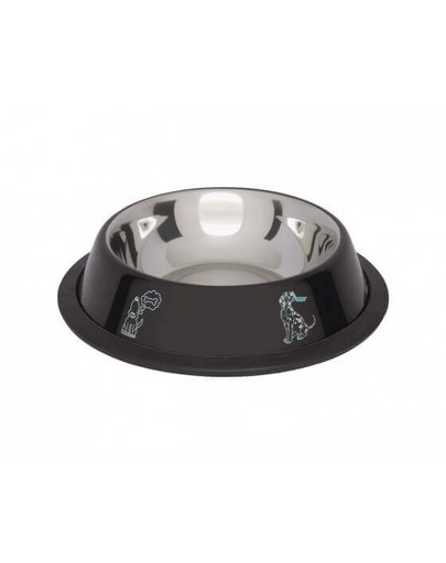 LOLO PETS Tál gumis talpon, színes felirattal, fekete, 0,7 L