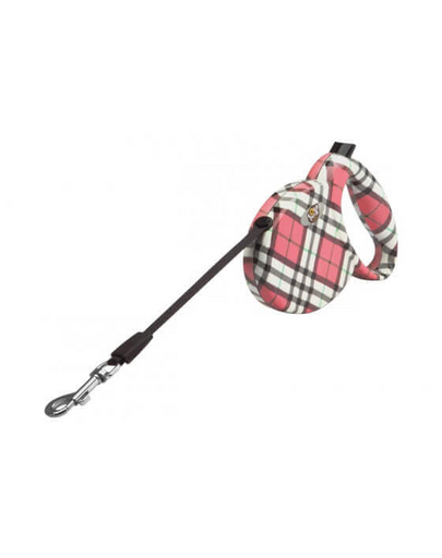 LOLO PETS Automatikus póráz 3M ,20 kg, szalag, rózsaszín kocka, méret S