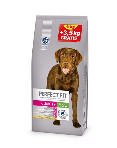 PERFECT FIT Adult (1+év) Csirkébe gazdag,  közepes- és nagyméretű kutyáknak 11+3,5 kg ajándék