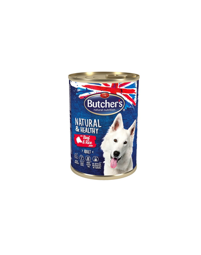BUTCHER'S Natural&Healthy Dog marhahúsos rizspástétommal 390 g