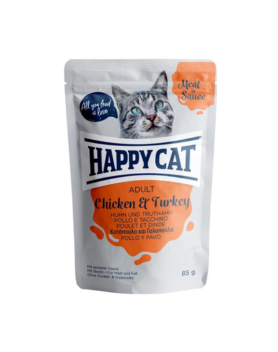 HAPPY CAT Meat in sauce Adult Huhn & Truthahn 85 g csirke és pulyka