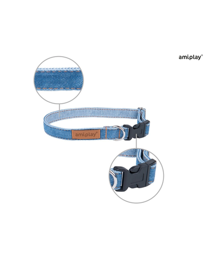 AMIPLAY Denim Állítható nyakörv M 25-40 x 1.5cm Kék