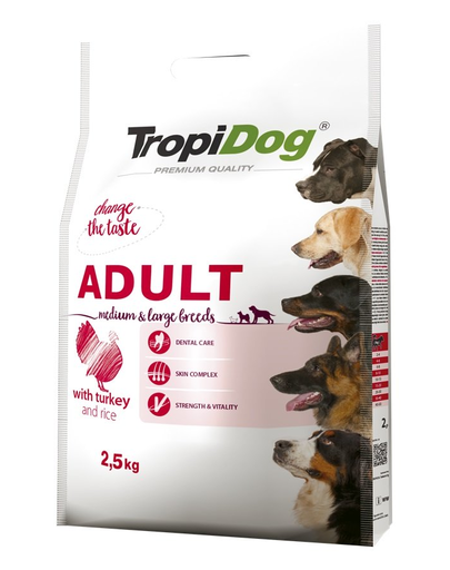 TROPIDOG Premium Adult M&L Turkey&Rice 2,5kg szárazeledel közepes és nagytestű kutyafajtáknak pulykával és rizzsel