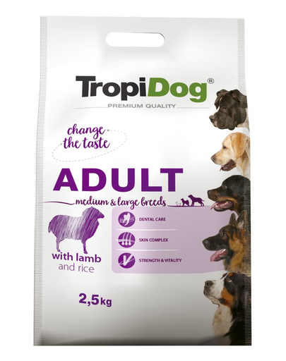 TROPIDOG Premium Adult M&L Lamb&Rice 2,5kg szárazeledel közepes és nagytestű kutyák számára bárány és rizs