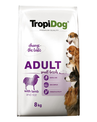 TROPIDOG Premium Adult S Lamb&Rice 8kg száraz kutyatáp kis fajtáknak Bárány és rizs