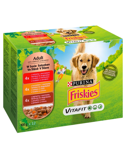 FRISKIES Vitafit Adult Vegyes hús ízesítésű 12x100g nedves eledel felnőtt kutyák számára