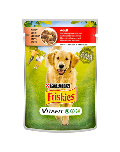 FRISKIES Vitafit Adult marhahússal és burgonyával mártásban 20x100g nedves kutyatáp