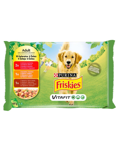 FRISKIES Vitafit Adult Vegyes ízek zselében 4x100g nedves eledel felnőtt kutyák számára