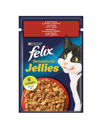 FELIX Sensations Jellies Marhahús zselé paradicsommal 85g nedves macskaeledel