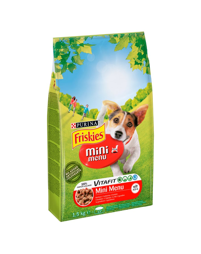 FRISKIES Mini Menu marhahússal és zöldségekkel 1,5kg szárazeledel felnőtt kistestű kutyáknak
