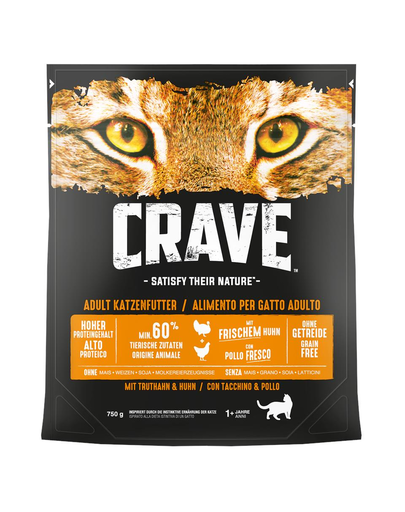 CRAVE gabonamentes száraz macskaeledel pulykával és csirkével 5 x 750 g