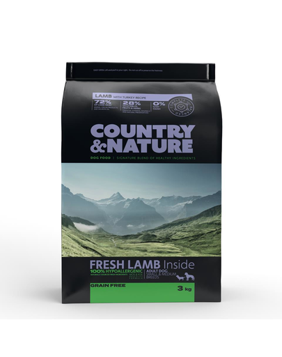 COUNTRY&NATURE Lamb with Turkey Recipe 3 kg Kis és közepes fajtájú kutyatáp Bárány és pulyka