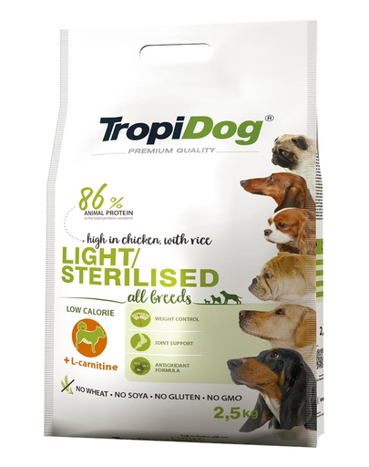 TROPIDOG Premium Light-Sterilised 2,5kg száraztáp túlsúlyos kutyáknak