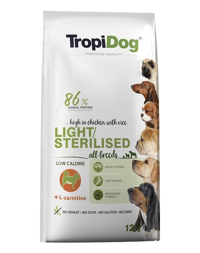 TROPIDOG Premium Light-Sterilised 12kg száraztáp túlsúlyos kutyáknak