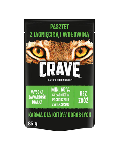 CRAVE 24 x 85g - Bárány- és marhapástétom (teljes értékű gabonamentes nedves eledel felnőtt macskáknak)