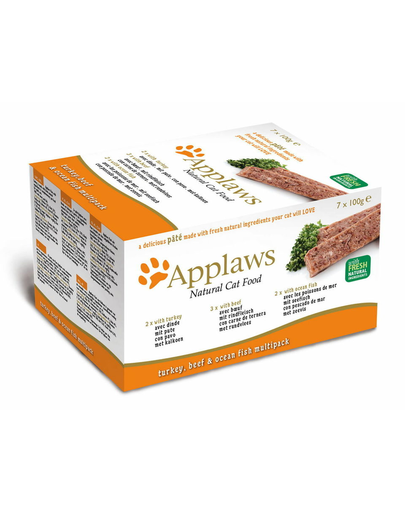 APPLAWS Cat Pate Multipack 7x100g Pulykával, marhahússal és hallal