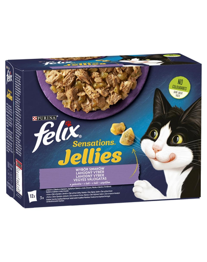 FELIX Sensations Jellies Választható ízek zselés 12x85g-os nedves macskaeledelben
