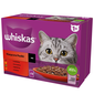 WHISKAS Adult tasak 12x85g Classic Meals in Sauce nedves macskaeledel marhahússal, csirkével, bárányhússal, baromfival, szaftos darabokban